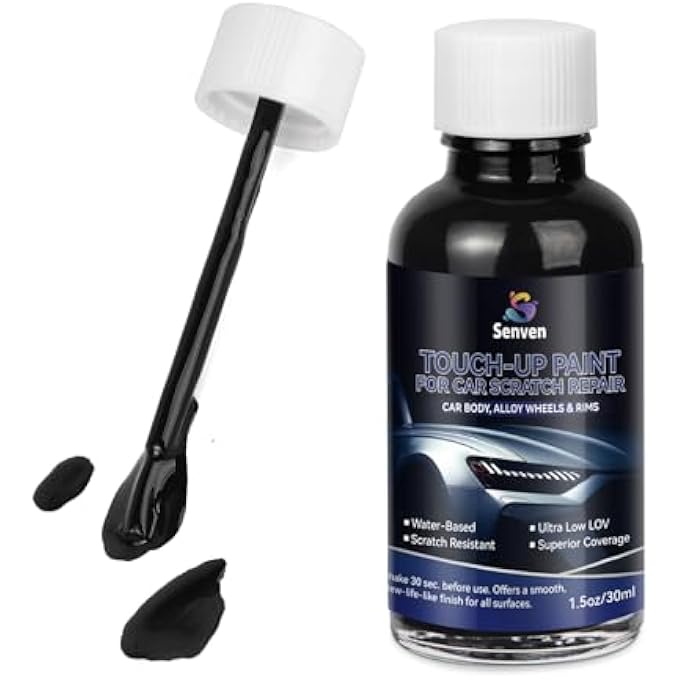 SENVEN CAR BLACK PAINT TOUCH UP CARS SCRATCH REPAIR FOR VEHICLES, RIM HIGH-GLOSS BLACK PAINT PEN 30ML QUICK DRYING AUTOMOTIVE SCRATCH REPAIR, NON-TOXIC 1.5 OZ EASY TO USE - Image 1